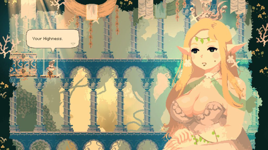 A tense encounter in Momodora: Moonlit Farewell, showcasing the game's pixel art and combat mechanics.
